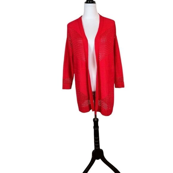 New Directions Women’s Red Open Front Cardigan - Picture 1 of 9